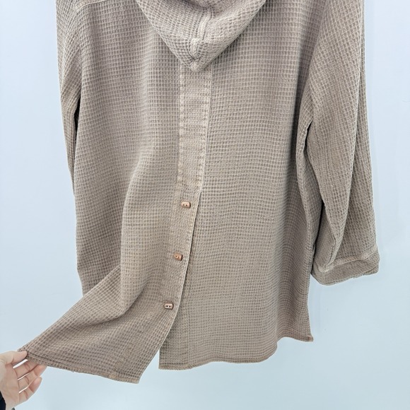 Focus Casual Life Taupe Brown Waffle Hoodie Pockets Size L Coverup Lagen Hippie - Picture 9 of 11